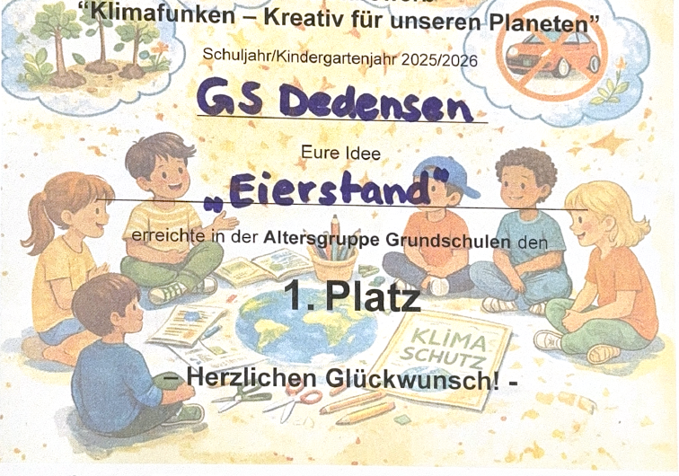 Grundschule Dedensen gewinnt den 1. Platz beim Ideenwettbewerb „Klimafunken – Kreativ für unseren Planeten“